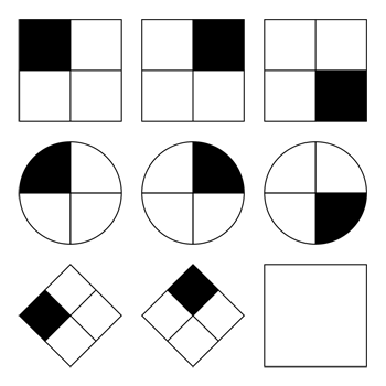 3 sets of shapes designed to test pattern recognition